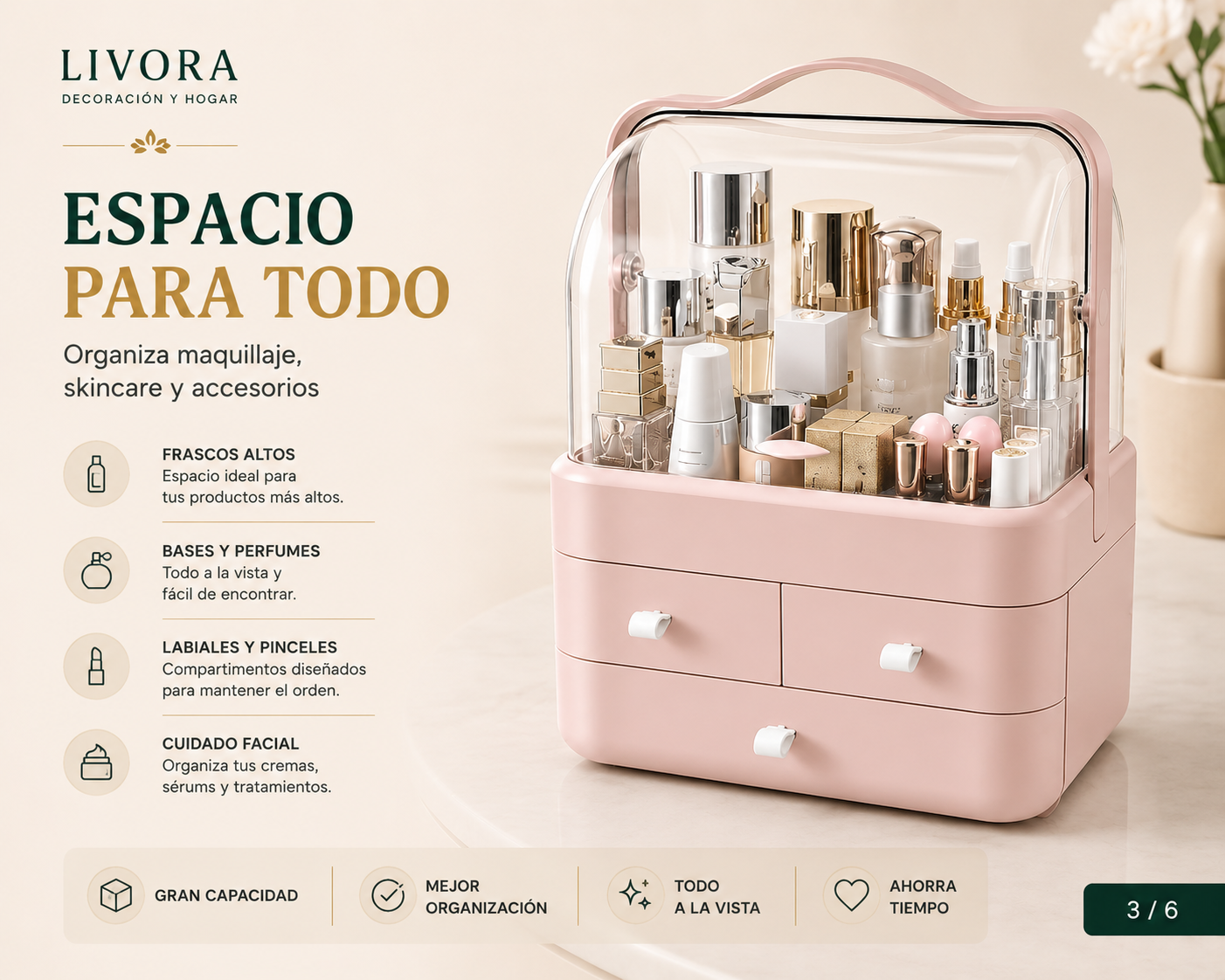 Makeup Cosmetic Organizer with 3 Drawer Storage Box
