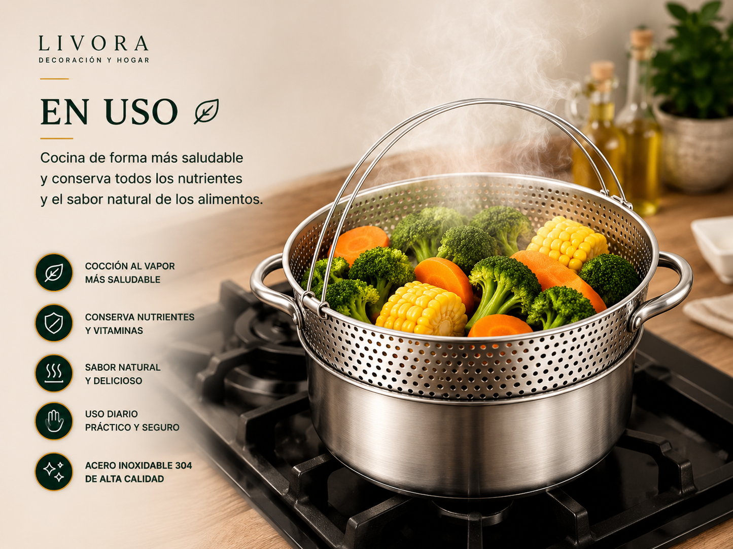 Cesta multifunción para escurrir y cocinar al vapor