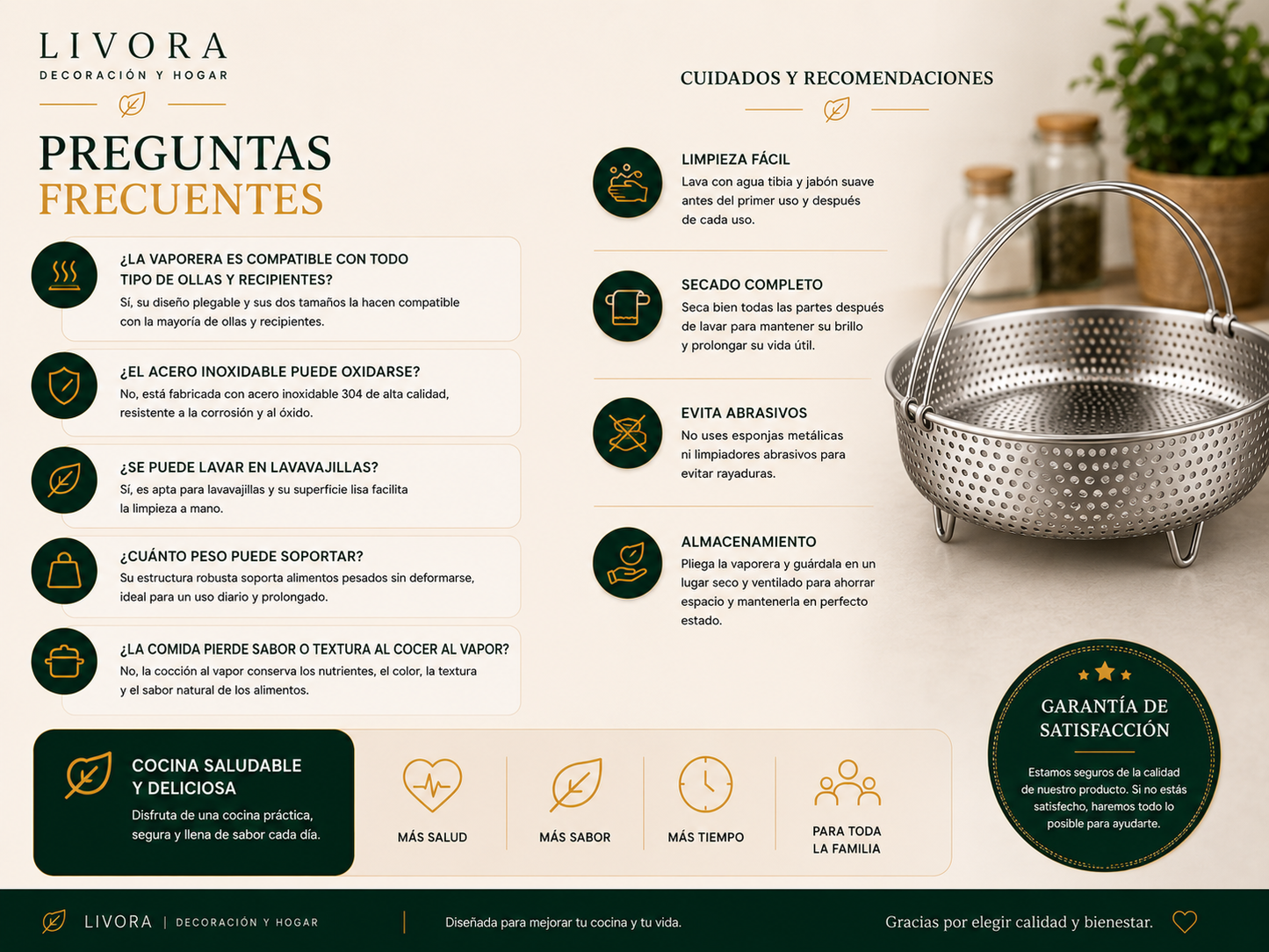 Cesta multifunción para escurrir y cocinar al vapor