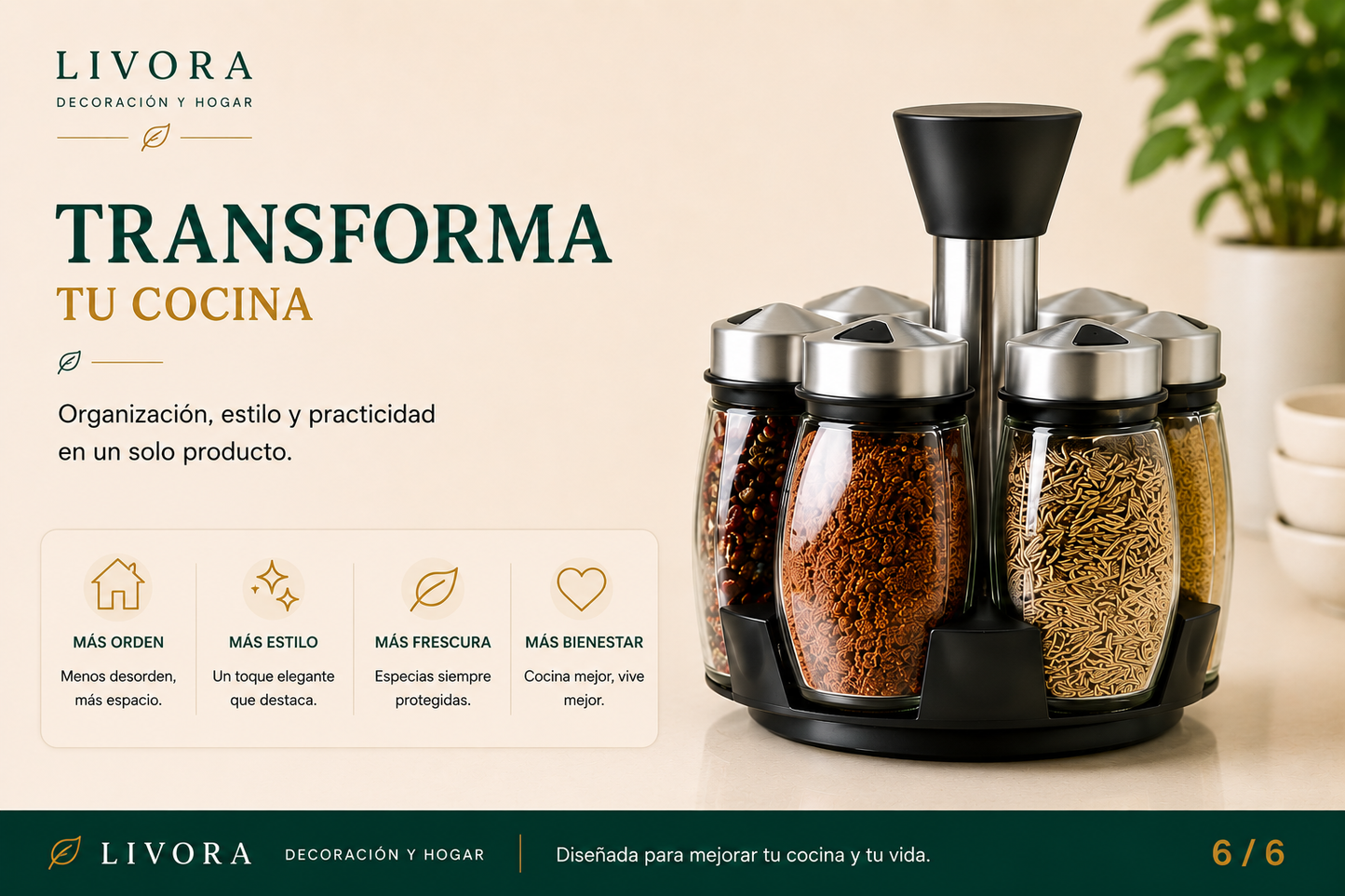 Organizador de Especias de Vidrio – Set de 7 Piezas