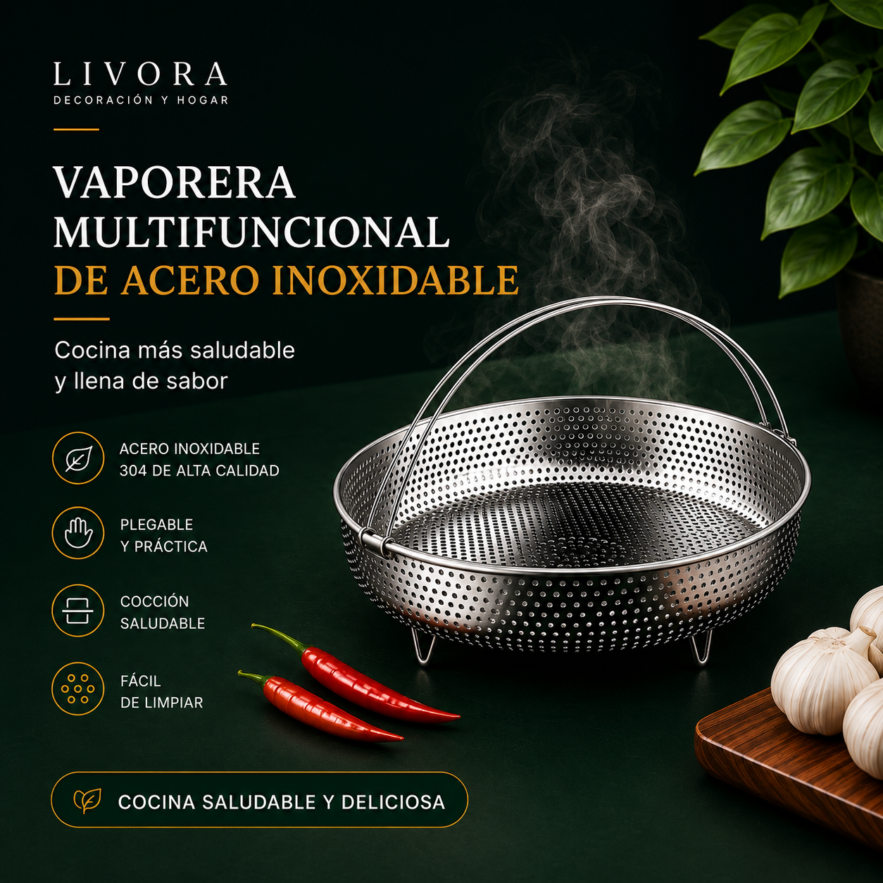 Cesta multifunción para escurrir y cocinar al vapor